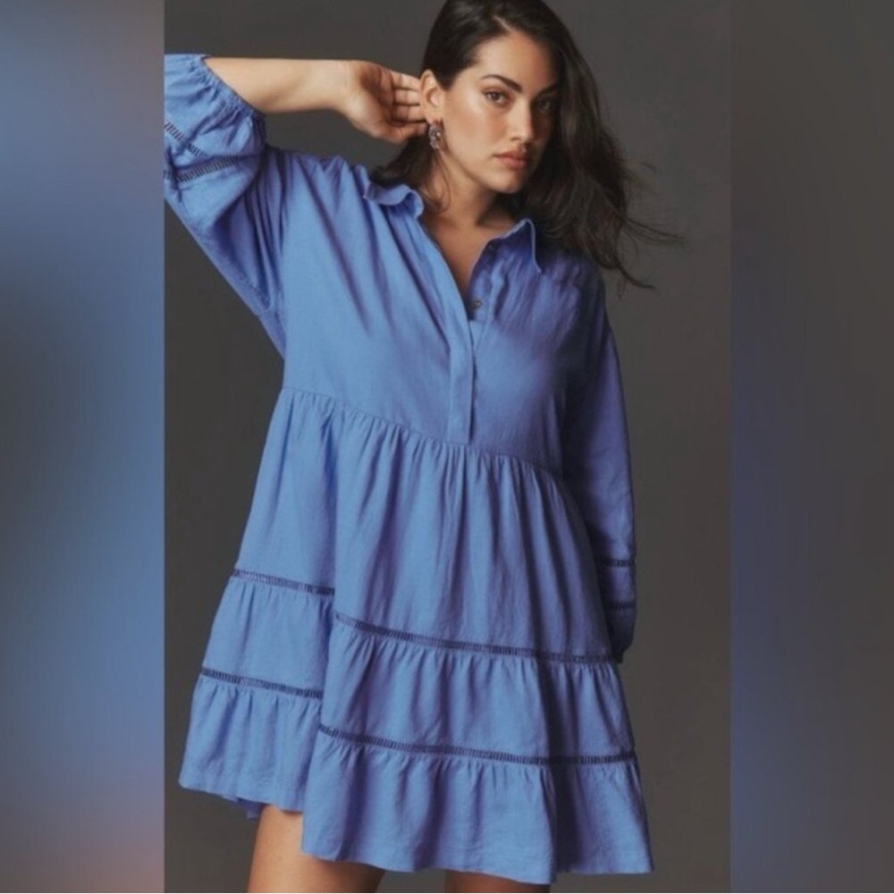 Anthropologie Maeve Bettina Linen Tiered Shirt Dress